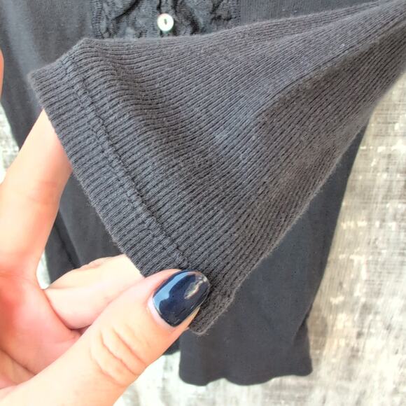 Vintage Naturelle Y2K Dainty Coquette Ribbed Lace Trim Black Top Women's Med - Picture 5 of 10